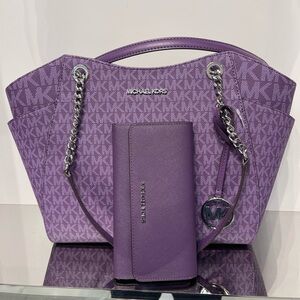 MICHAEL KORS JST Lg Chain Shoulder Tote & Lg JST Trifold Wallet 
Dk Purple